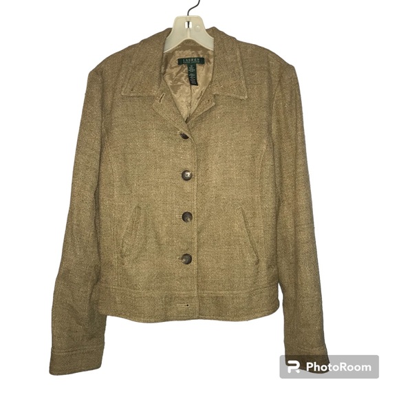LAUREN by RALPH LAUREN Linen & Silk Blazer.  Size 10. Golden Flax Color. NWOT. - Picture 1 of 13